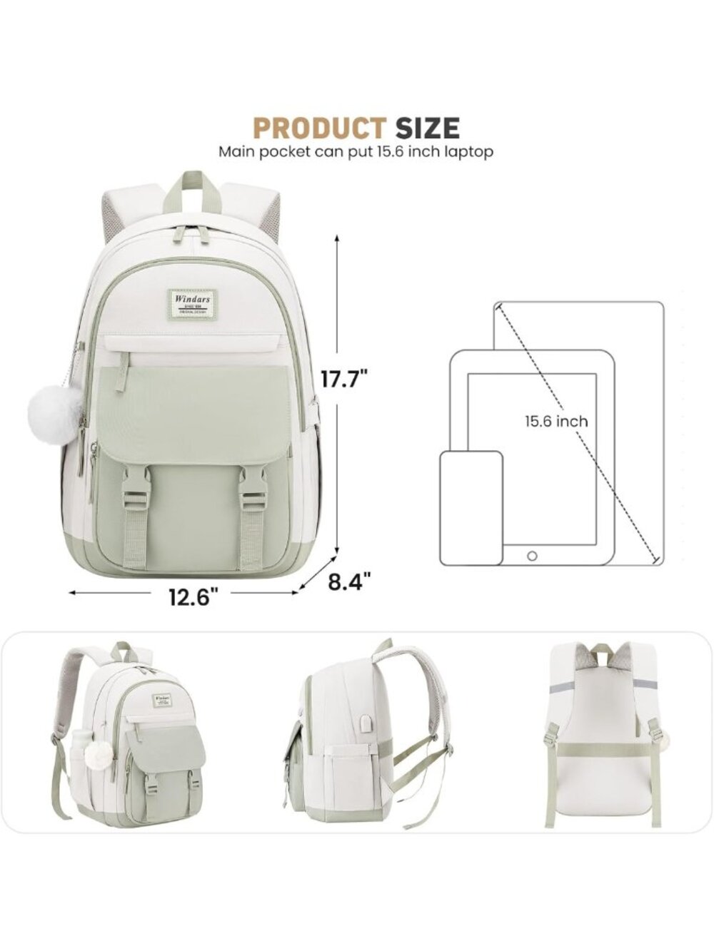 Cute Aesthetic School Backpack for Teen Girls, Large 15.6" Laptop Bookbag - Picture 3 of 7